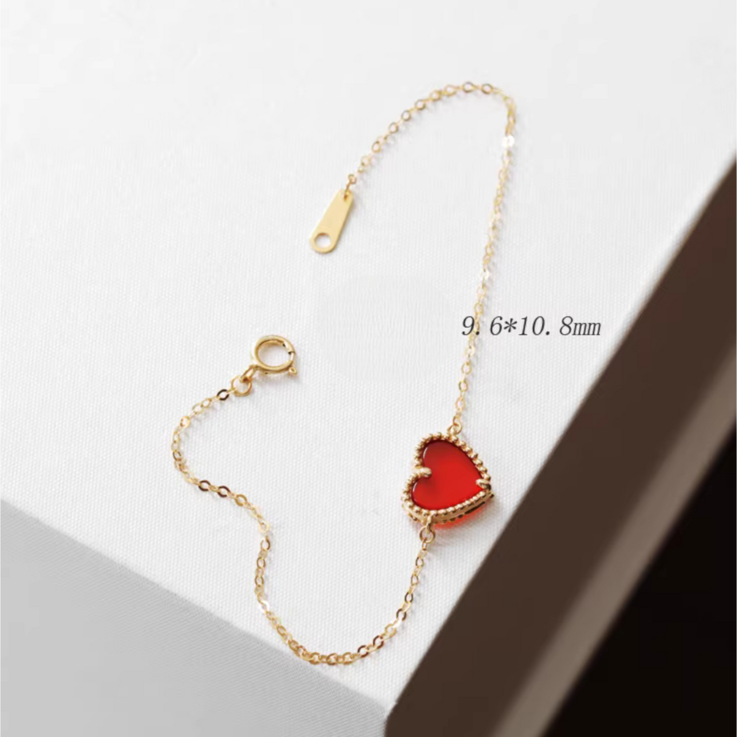 14K Gold Minimal Red Heart Charm Bracelet