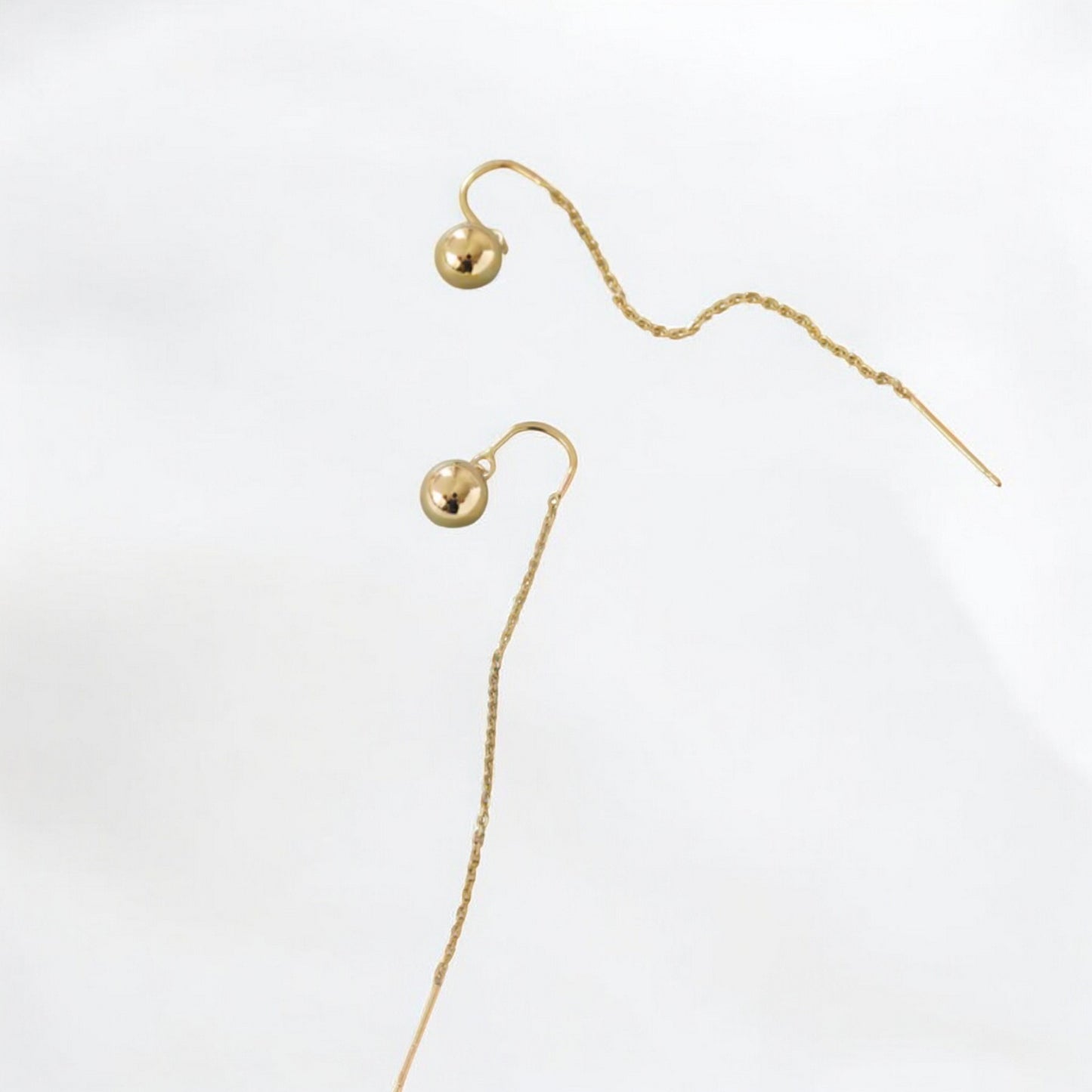 14K Real Gold Minimal Bead Threader Earrings