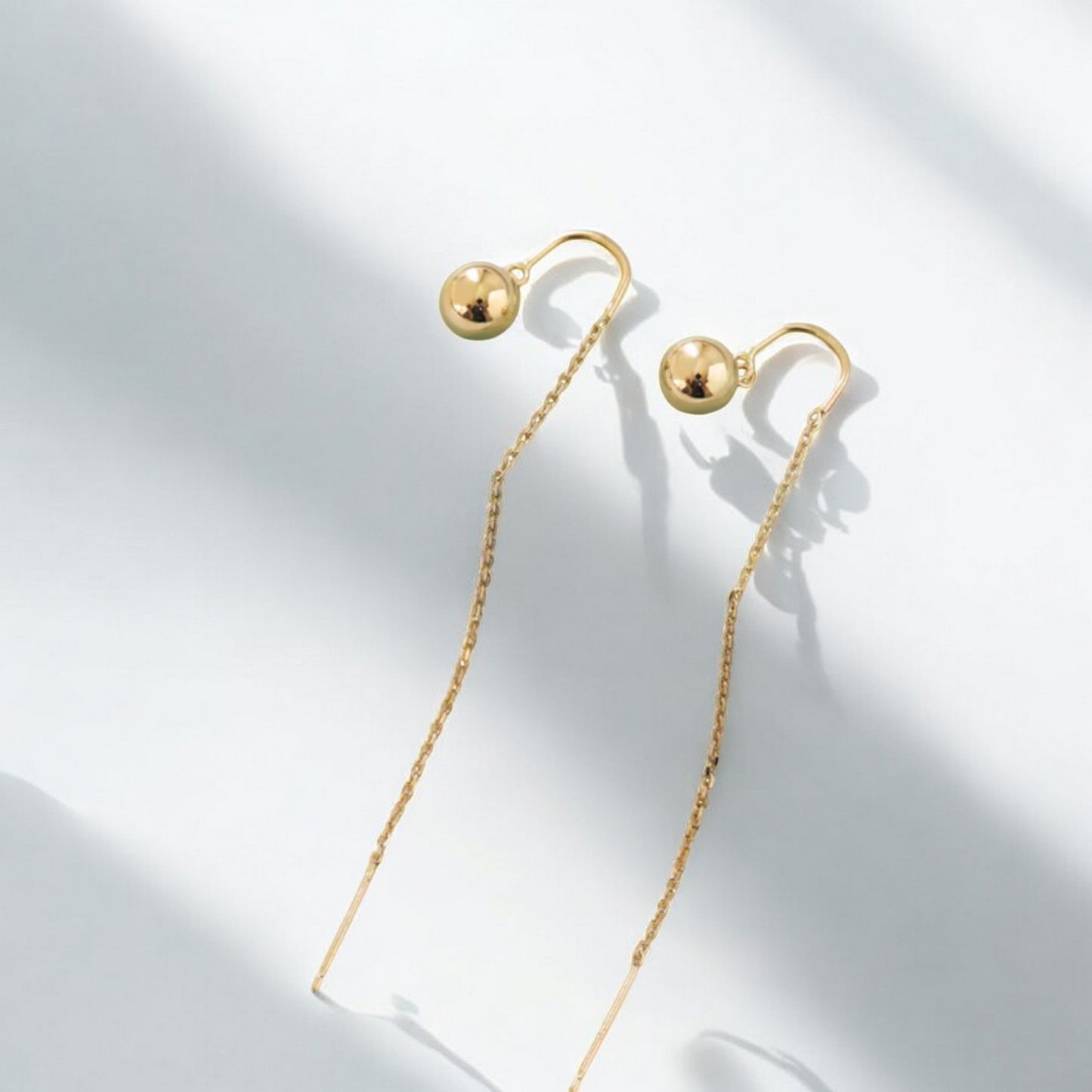 14K Real Gold Minimal Bead Threader Earrings