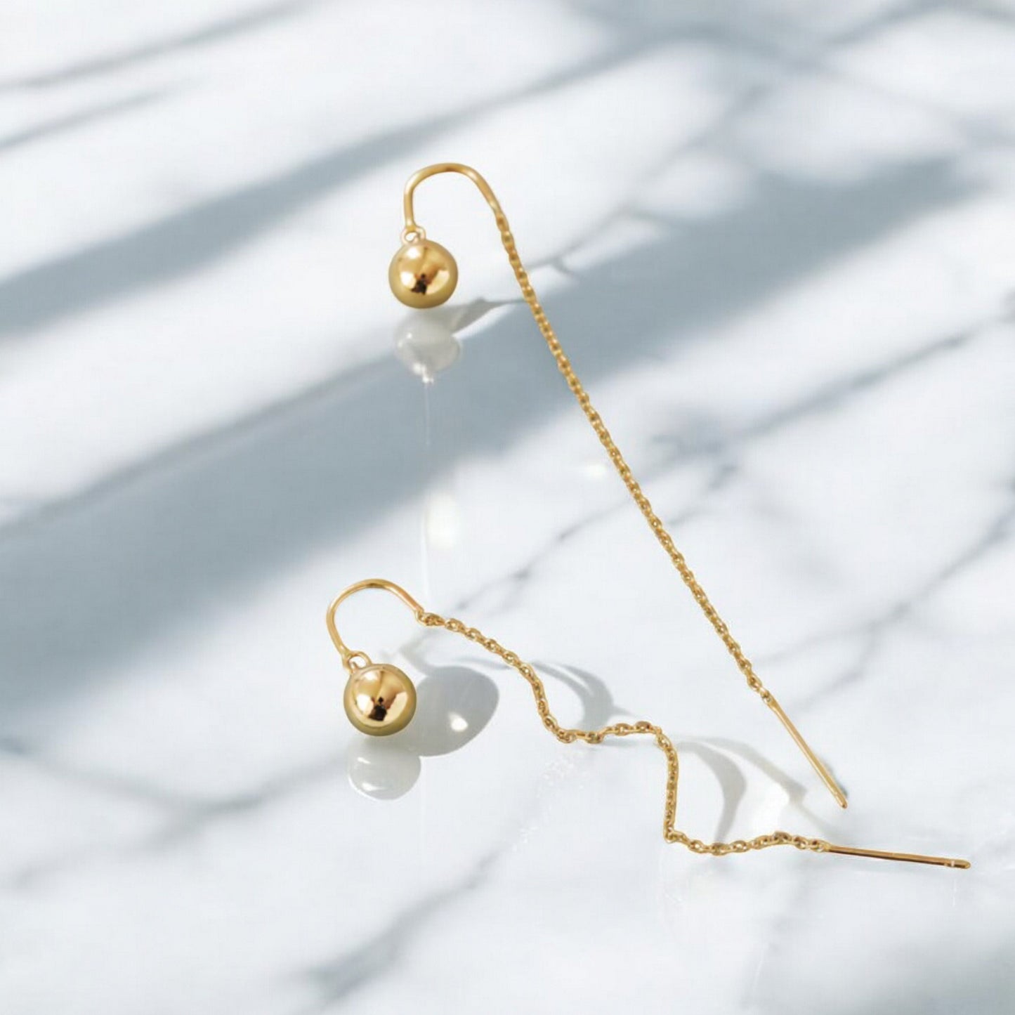 14K Real Gold Minimal Bead Threader Earrings