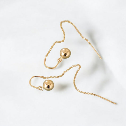 14K Real Gold Minimal Bead Threader Earrings