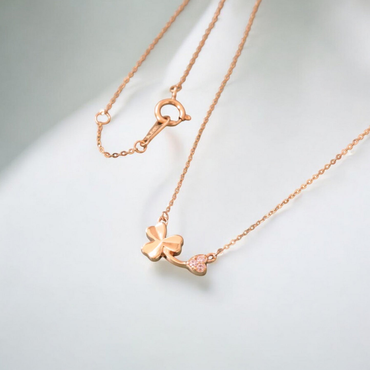 14K Gold Dainty Zircon Lucky Clover Pendant Necklace