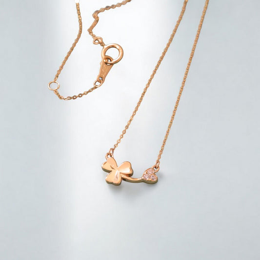 14K Gold Dainty Zircon Lucky Clover Pendant Necklace