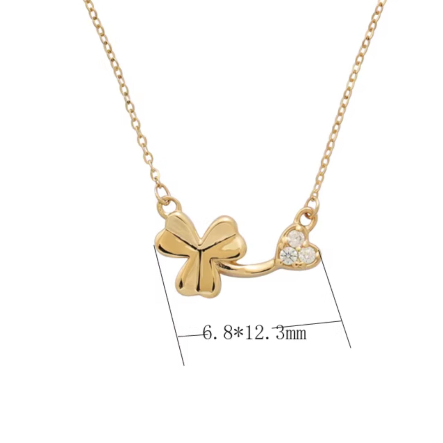 14K Gold Dainty Zircon Lucky Clover Pendant Necklace