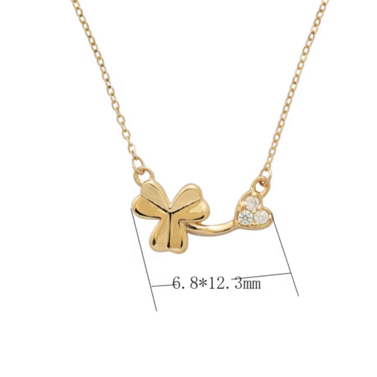 14K Gold Dainty Zircon Lucky Clover Pendant Necklace