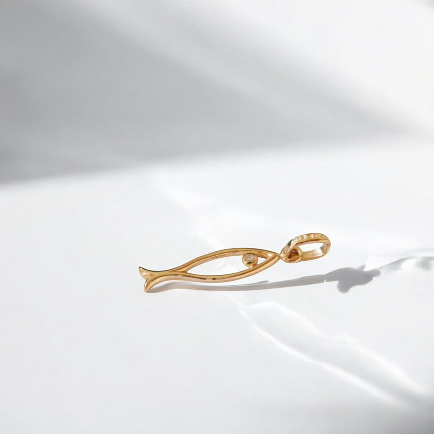 14K Gold Dainty Zircon Fish Pendant