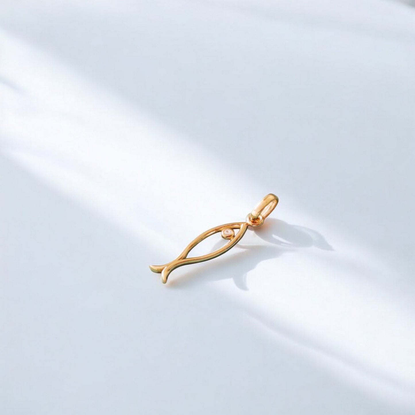 14K Gold Dainty Zircon Fish Pendant