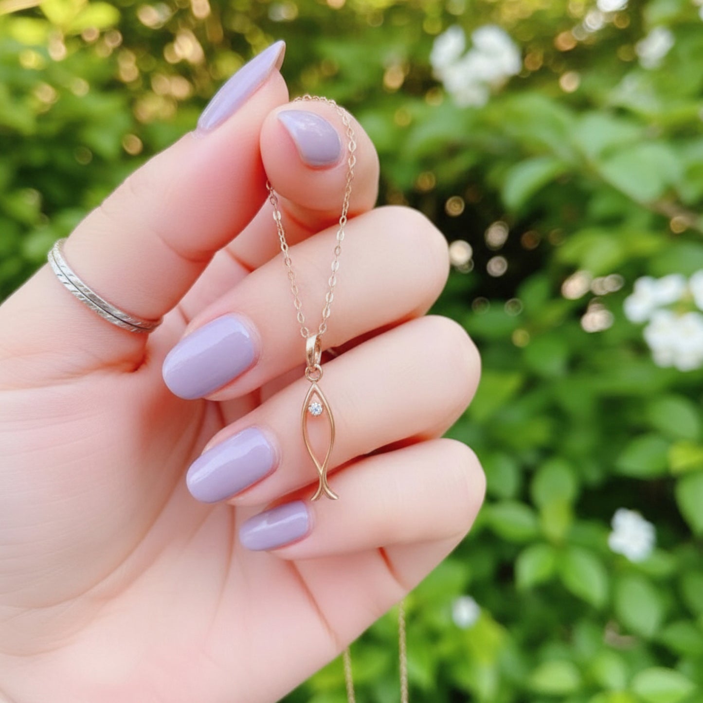 14K Gold Dainty Zircon Fish Pendant