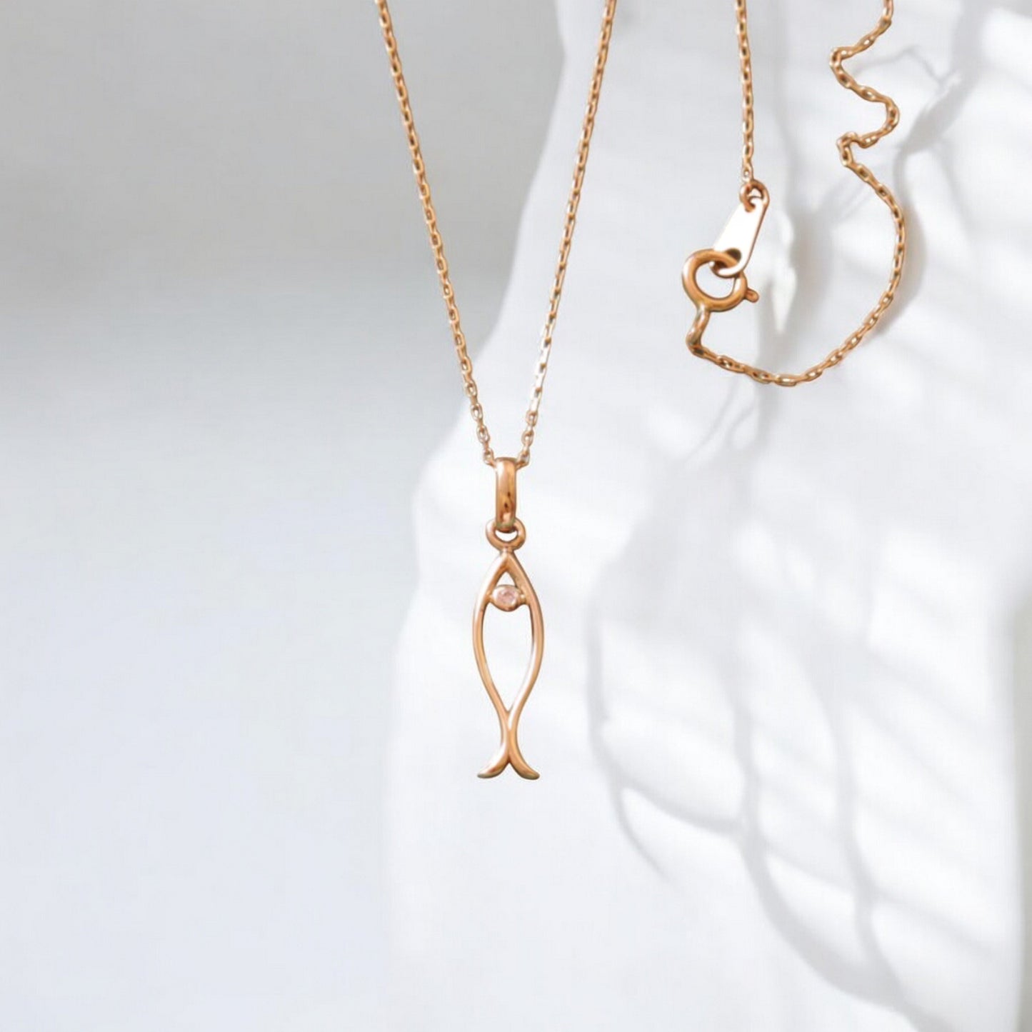 14K Gold Dainty Zircon Fish Pendant