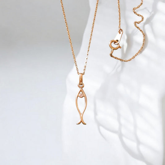 14K Gold Dainty Zircon Fish Pendant