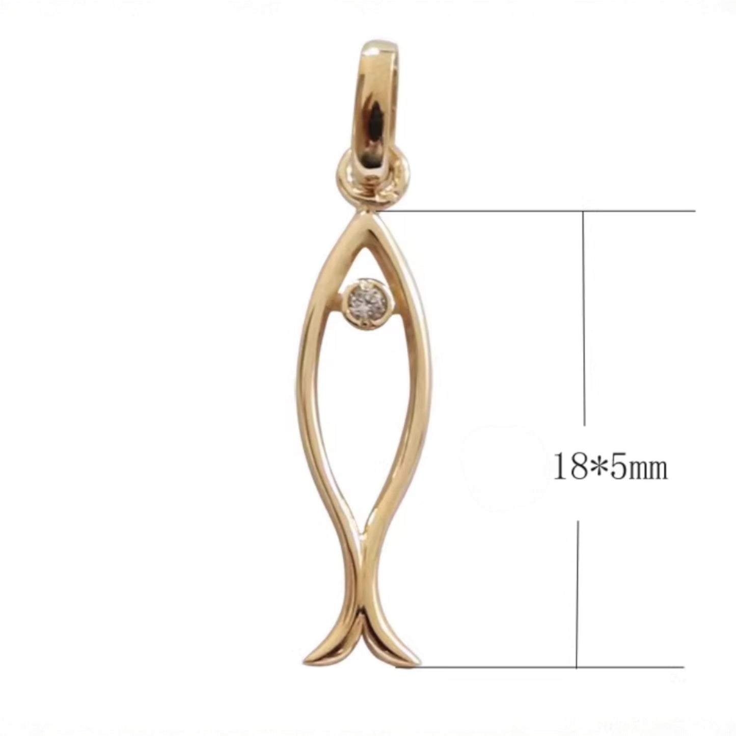 14K Gold Dainty Zircon Fish Pendant