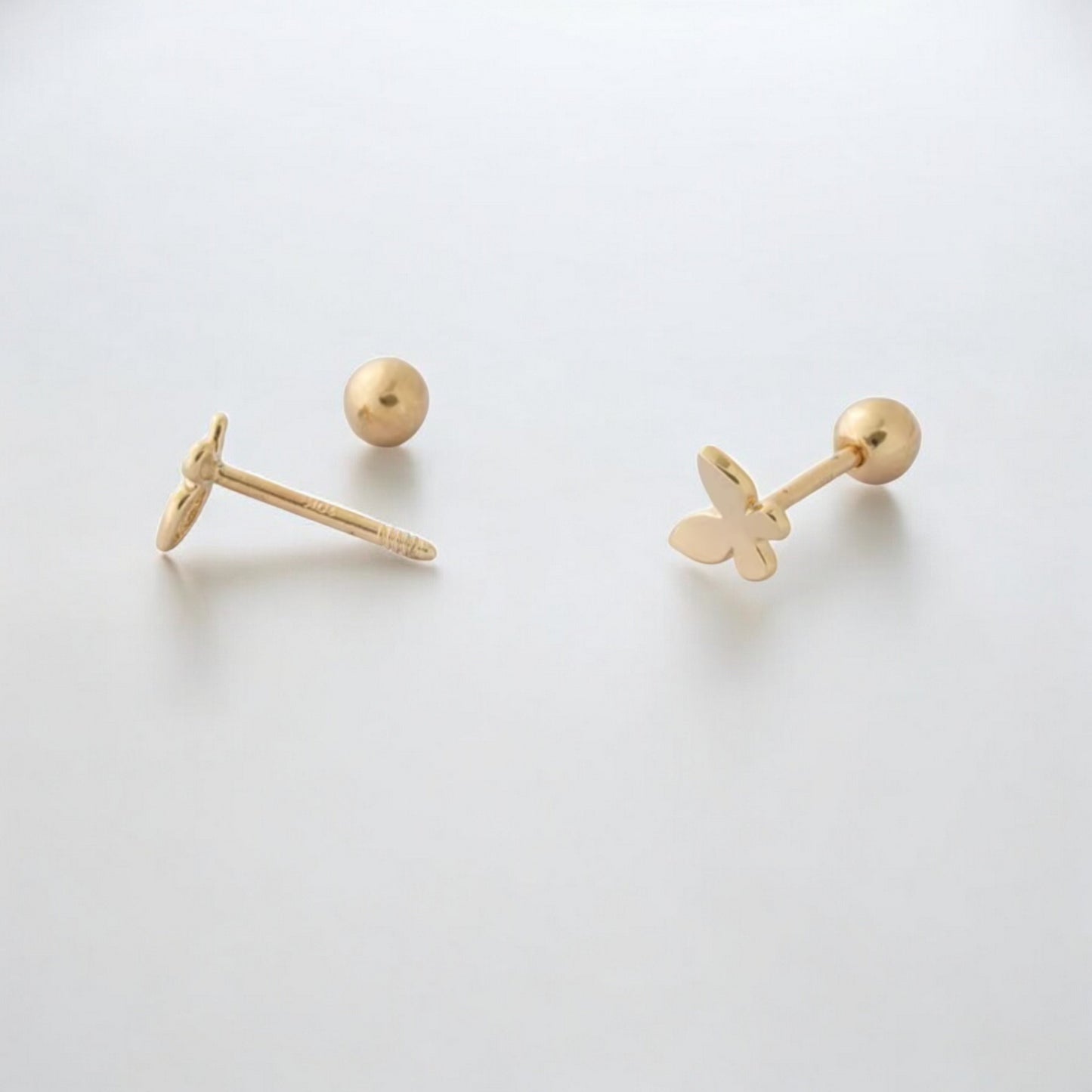 10K Real Gold Mini Screw On Butterfly Earrings