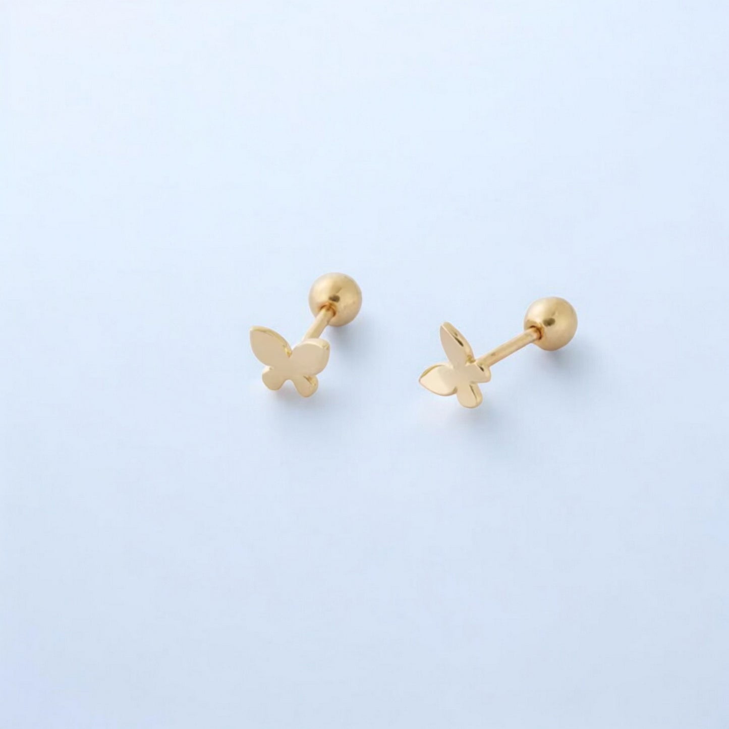10K Real Gold Mini Screw On Butterfly Earrings