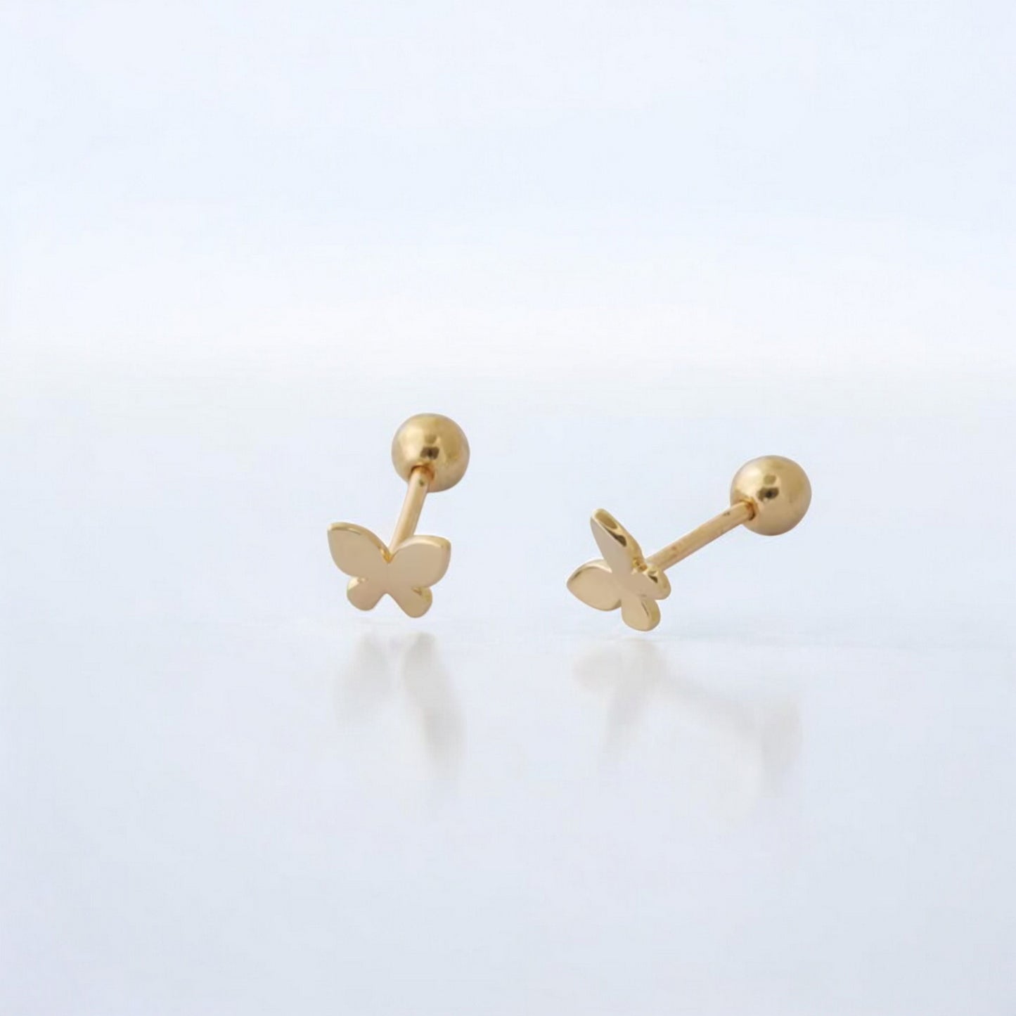 10K Real Gold Mini Screw On Butterfly Earrings
