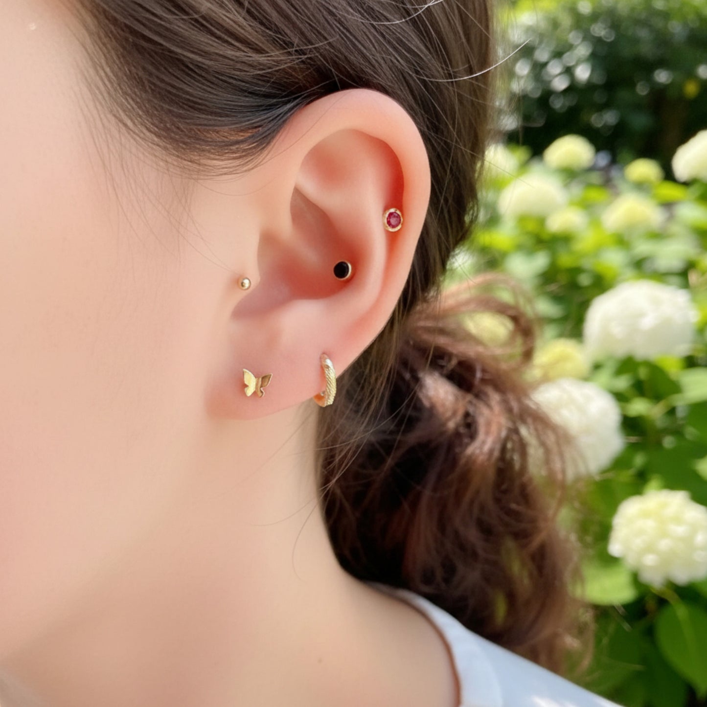 10K Real Gold Mini Screw On Butterfly Earrings