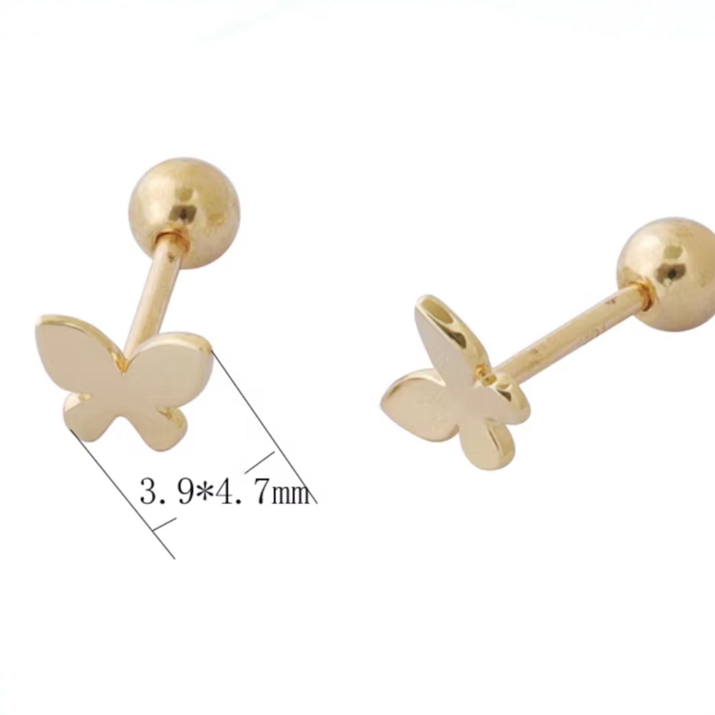 10K Real Gold Mini Screw On Butterfly Earrings