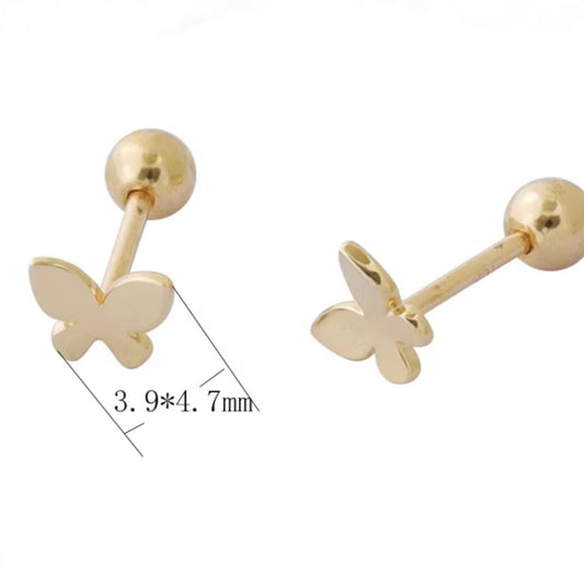 10K Real Gold Mini Screw On Butterfly Earrings