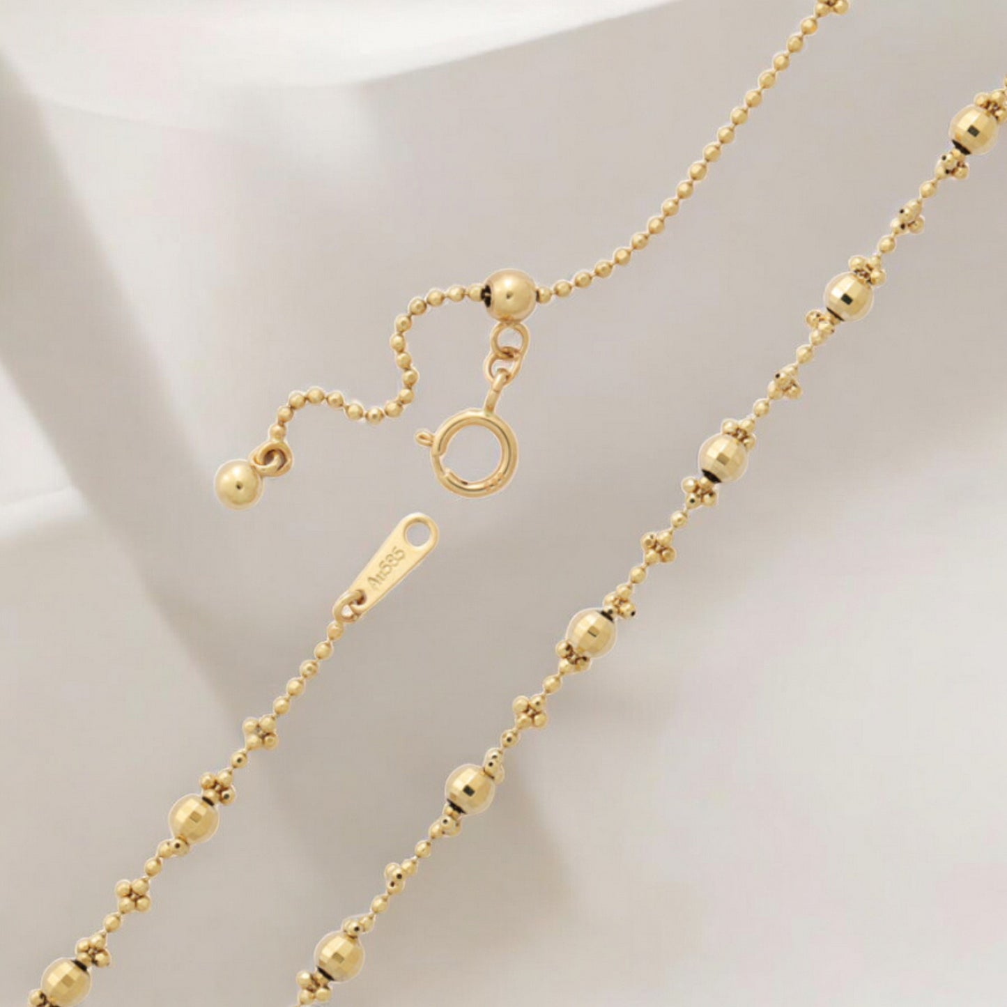 14K Gold Laser Beads Adjustable Minimal Chain Necklace