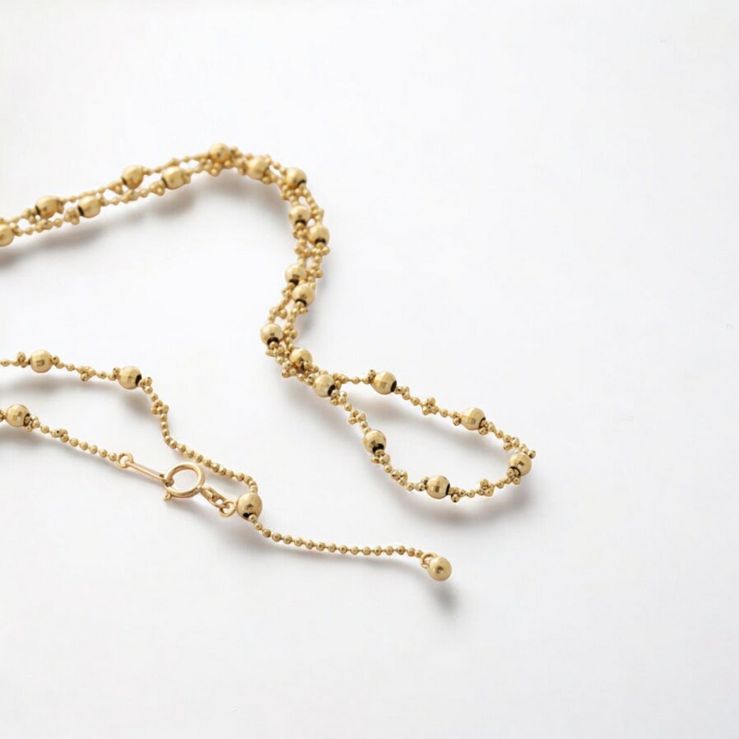 14K Gold Laser Beads Adjustable Minimal Chain Necklace