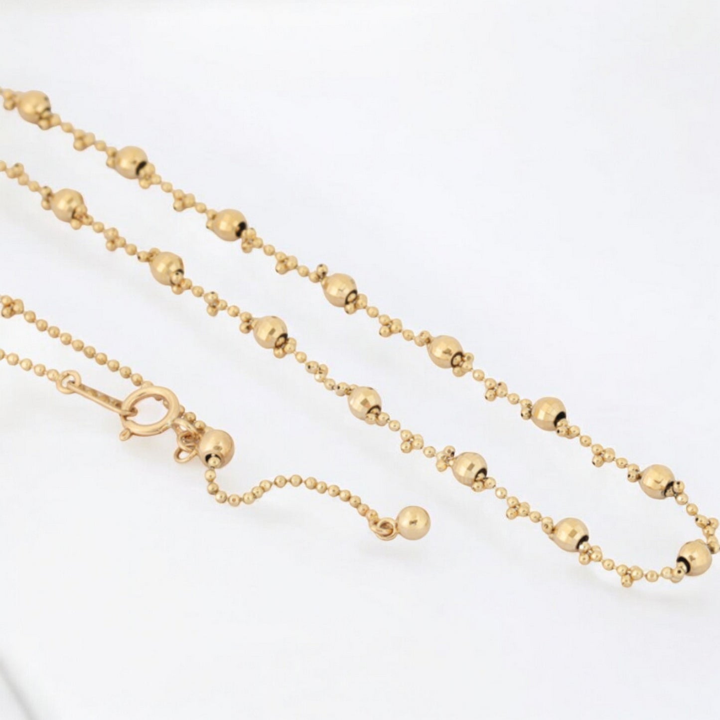 14K Gold Laser Beads Adjustable Minimal Chain Necklace