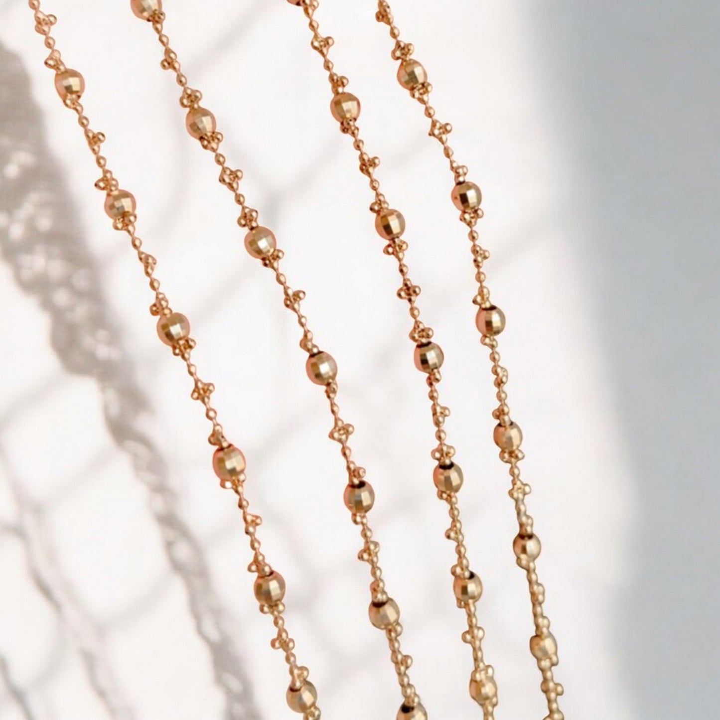 14K Gold Laser Beads Adjustable Minimal Chain Necklace