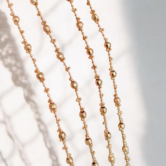 14K Gold Laser Beads Adjustable Minimal Chain Necklace