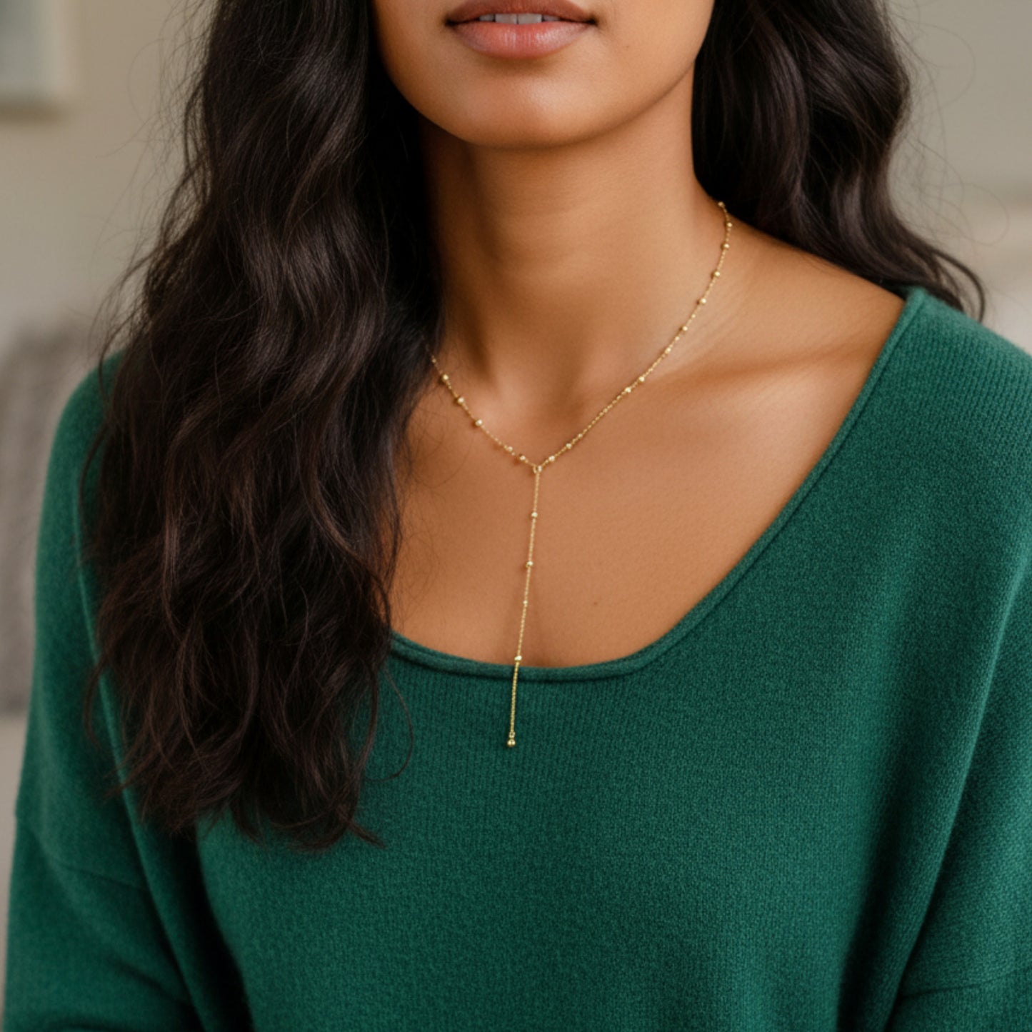 14K Gold Laser Beads Adjustable Minimal Chain Necklace