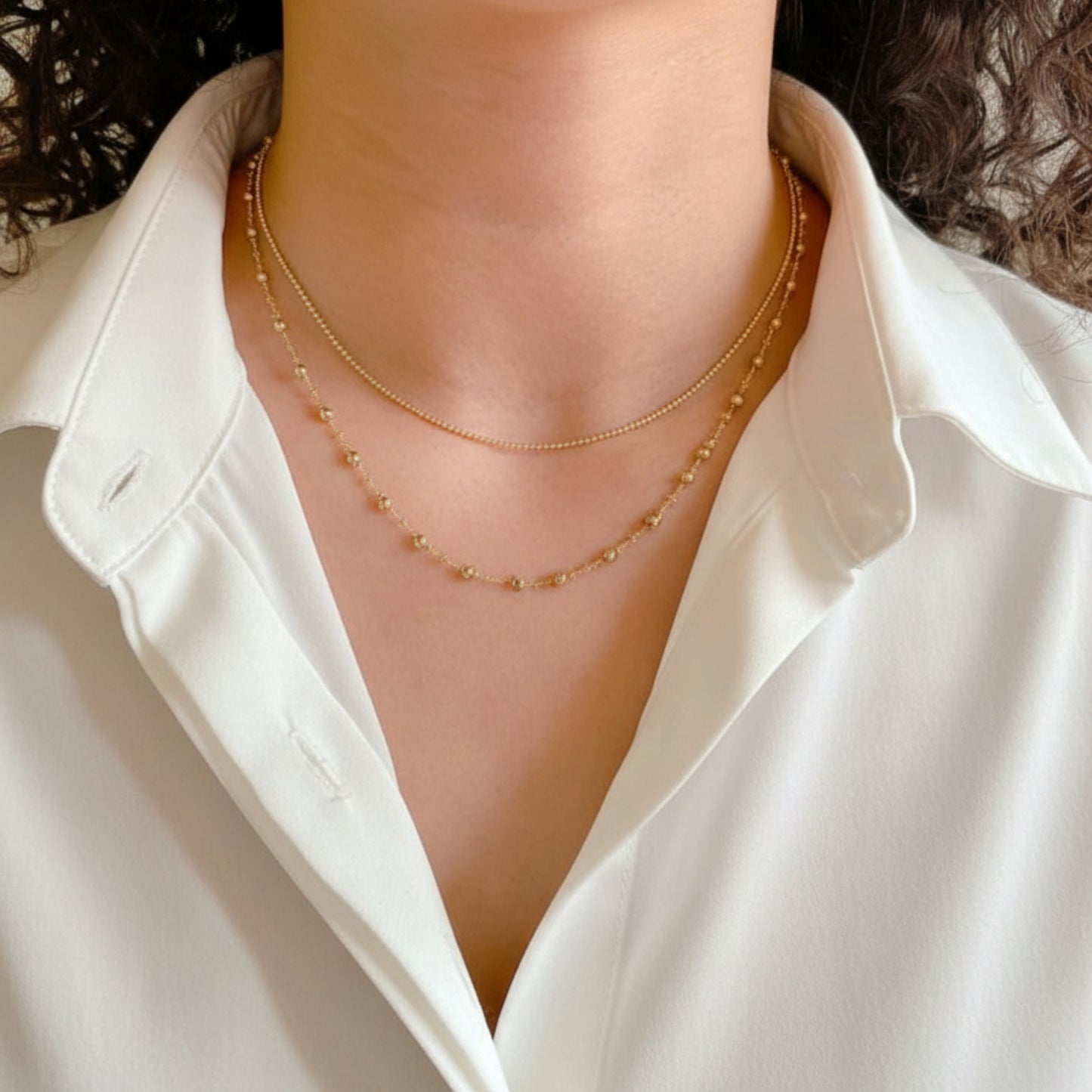 14K Gold Laser Beads Adjustable Minimal Chain Necklace