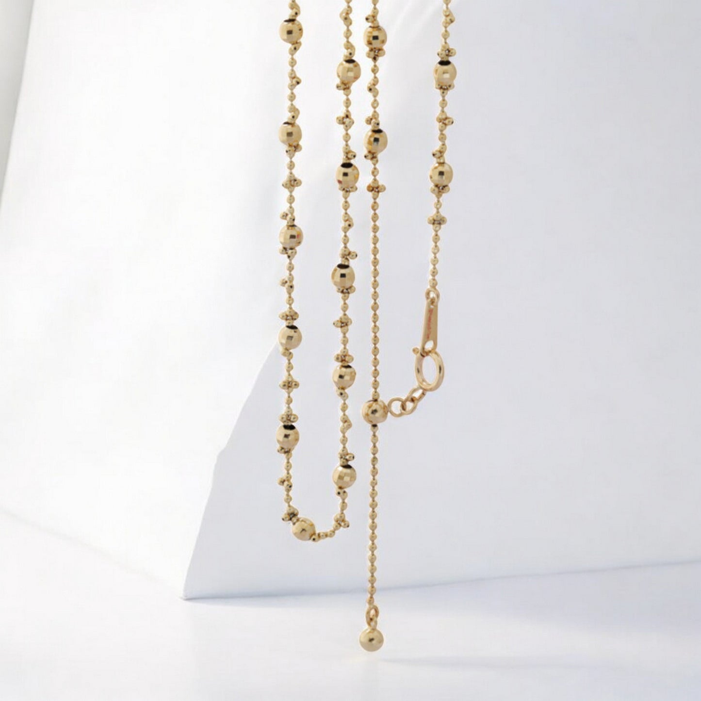 14K Gold Laser Beads Adjustable Minimal Chain Necklace