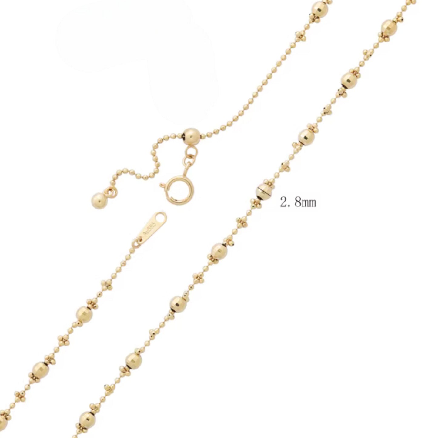 14K Gold Laser Beads Adjustable Minimal Chain Necklace