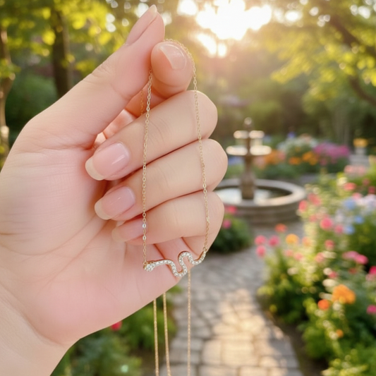 14K Gold Zircon Snake Pendant Necklace