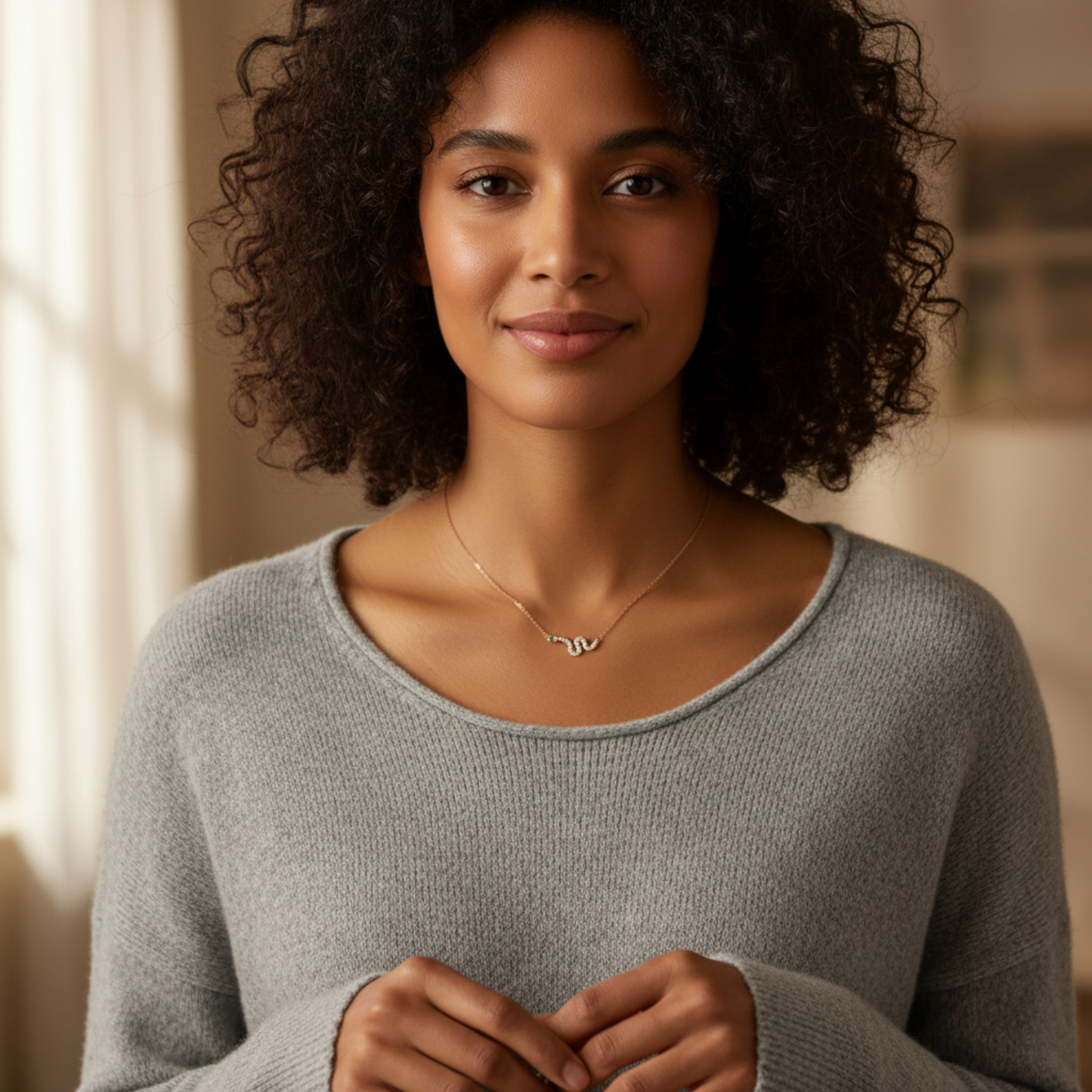 14K Gold Zircon Snake Pendant Necklace