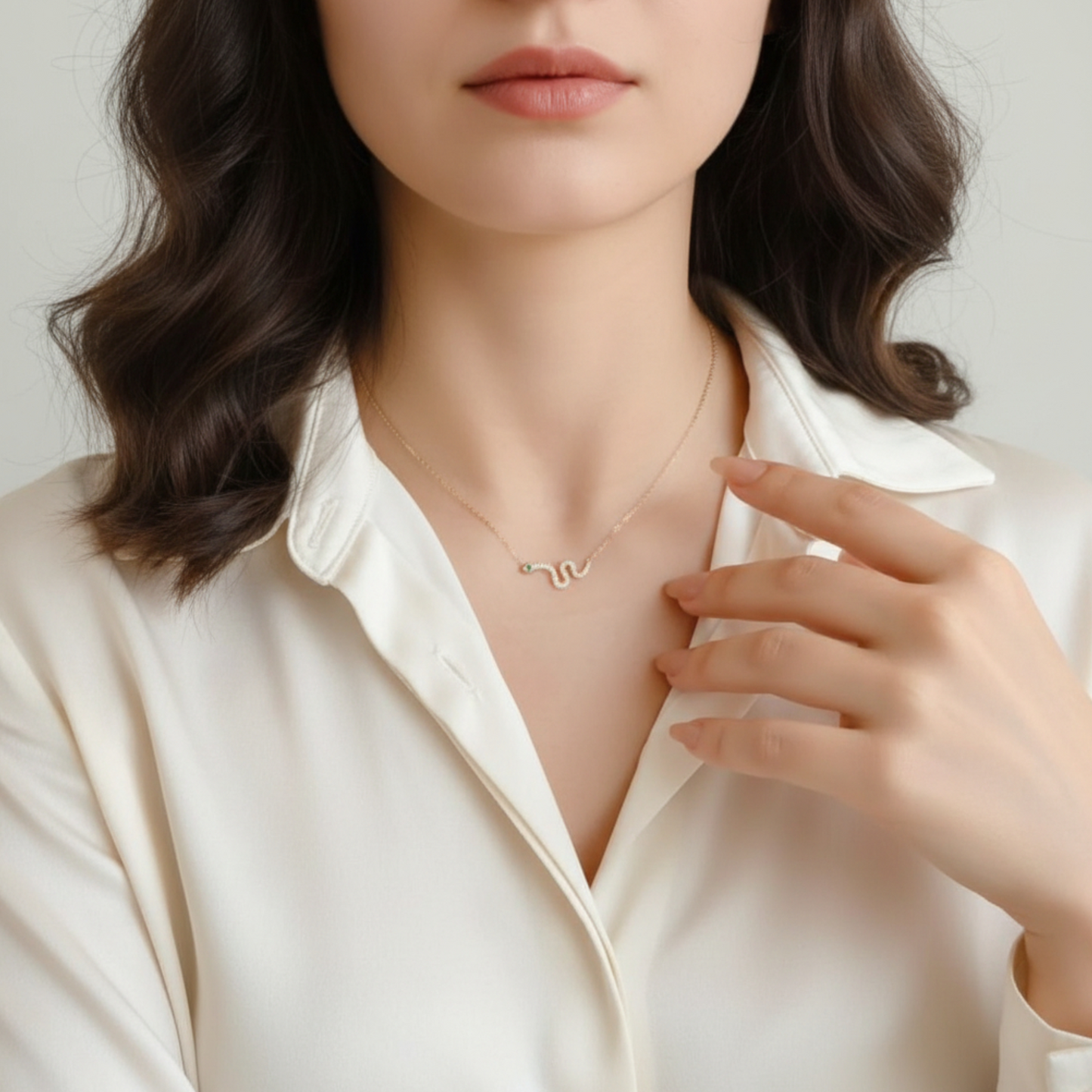 14K Gold Zircon Snake Pendant Necklace