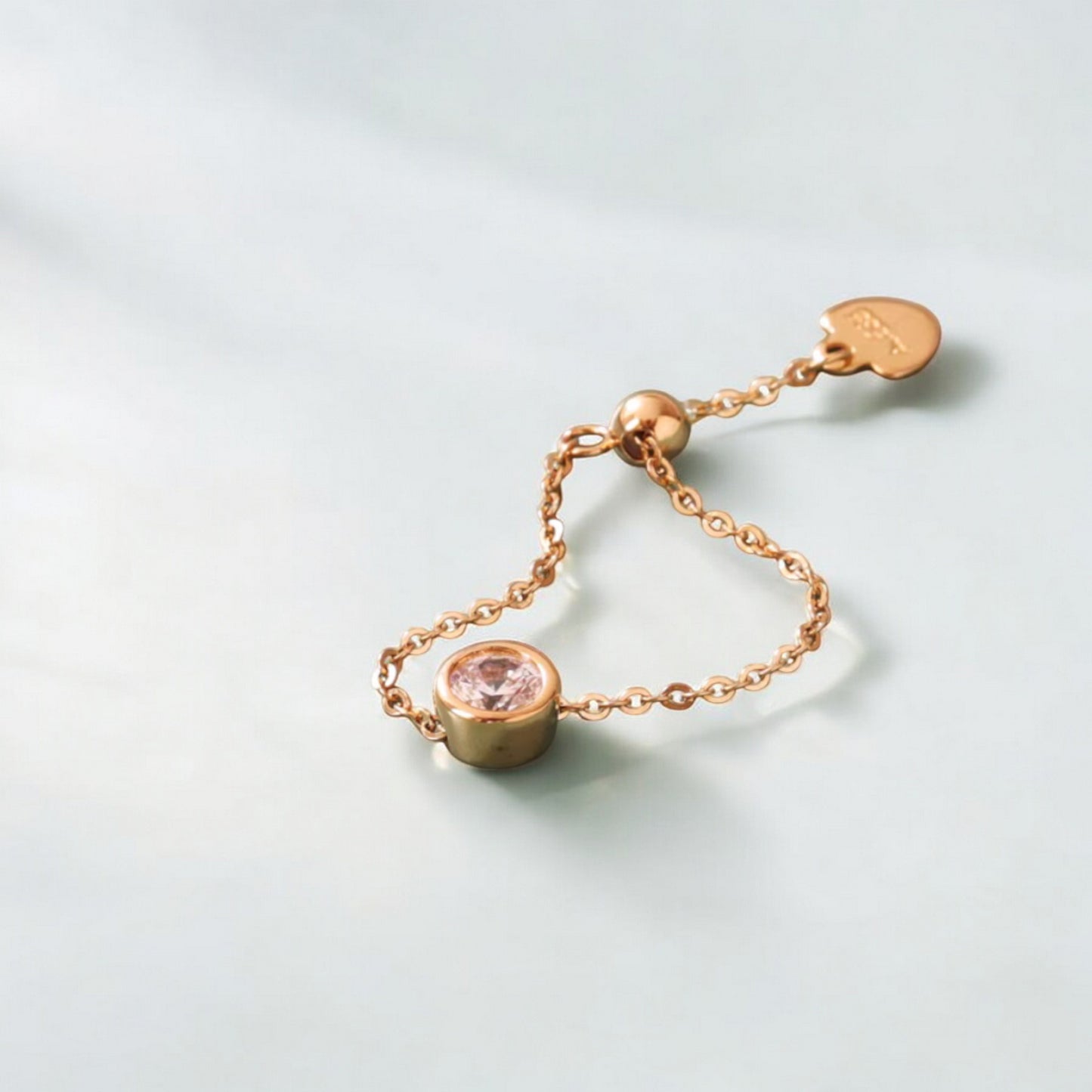 14K Real Gold Minimal Pull Chain Beads Adjustable Ring