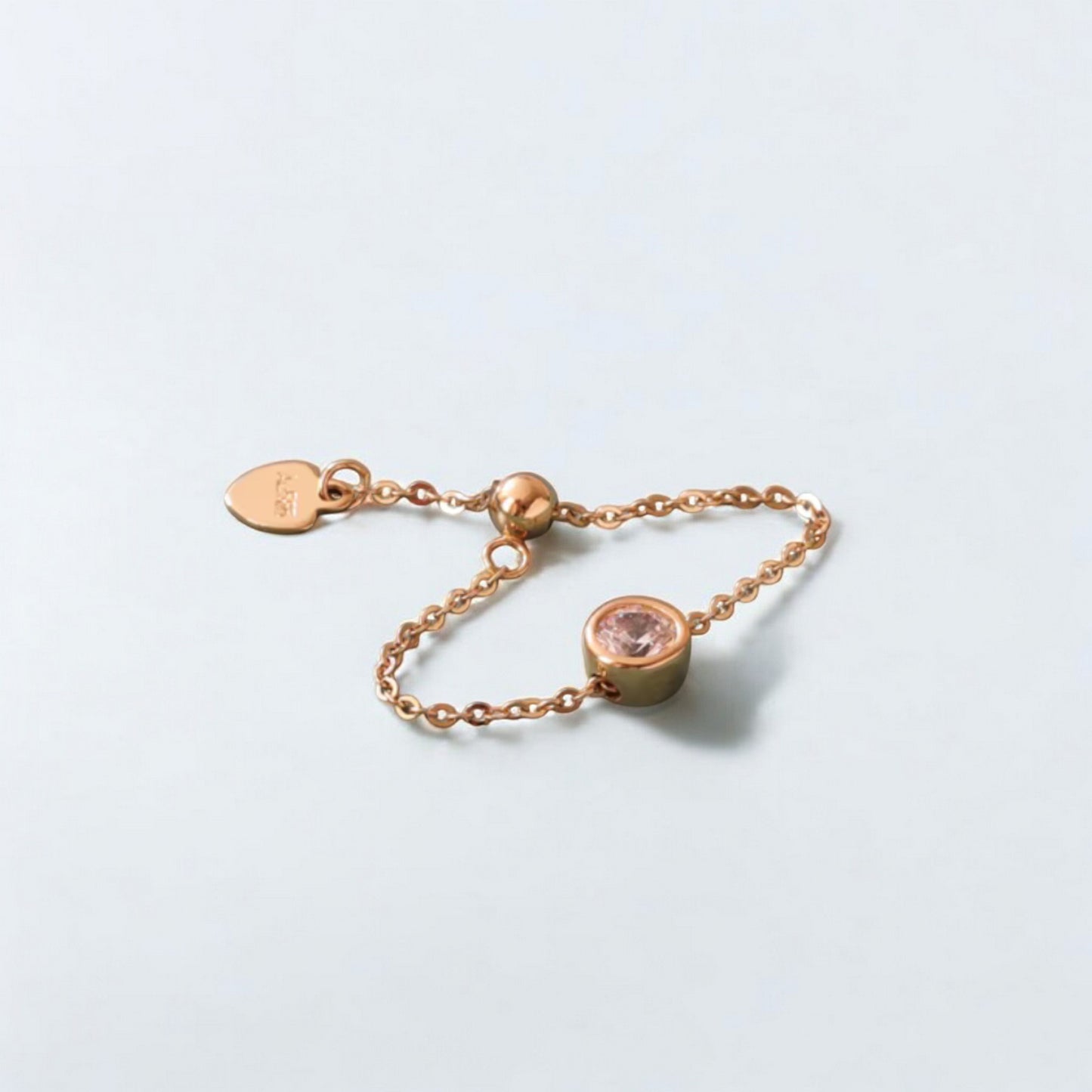 14K Real Gold Minimal Pull Chain Beads Adjustable Ring