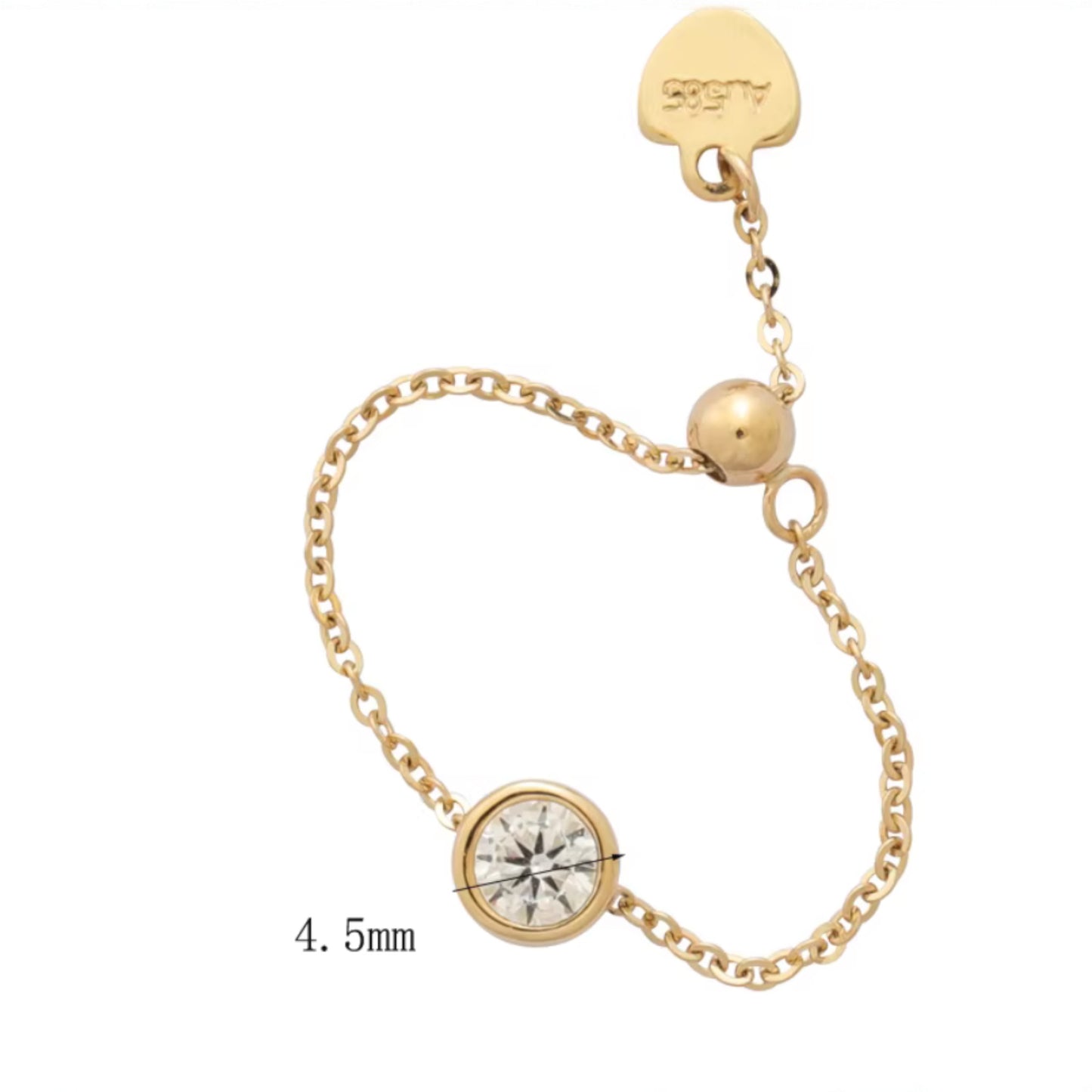 14K Real Gold Minimal Pull Chain Beads Adjustable Ring