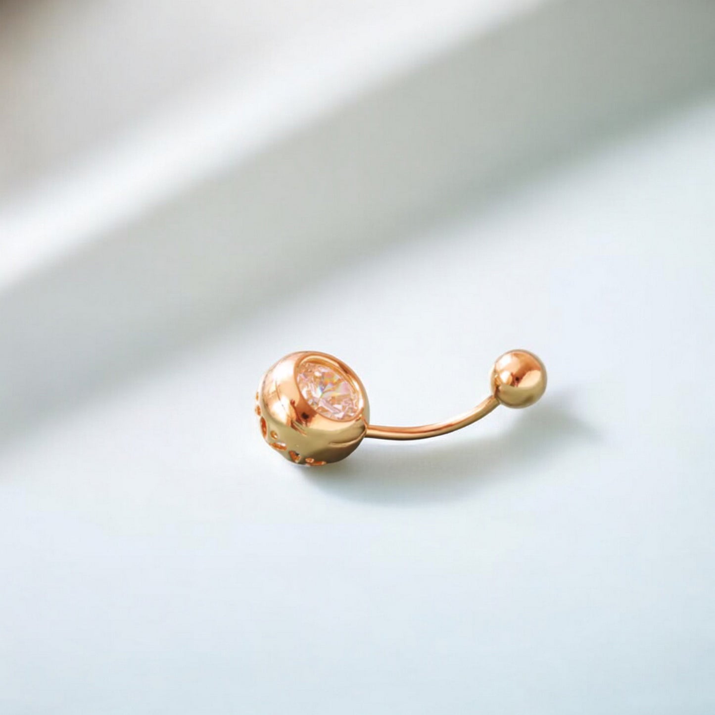 14K Real Gold Screw Minimal Zircon Belly Button Ring