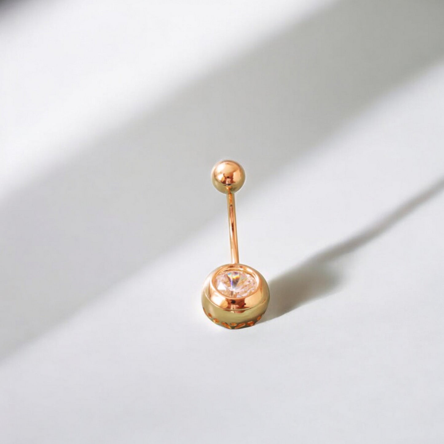 14K Real Gold Screw Minimal Zircon Belly Button Ring