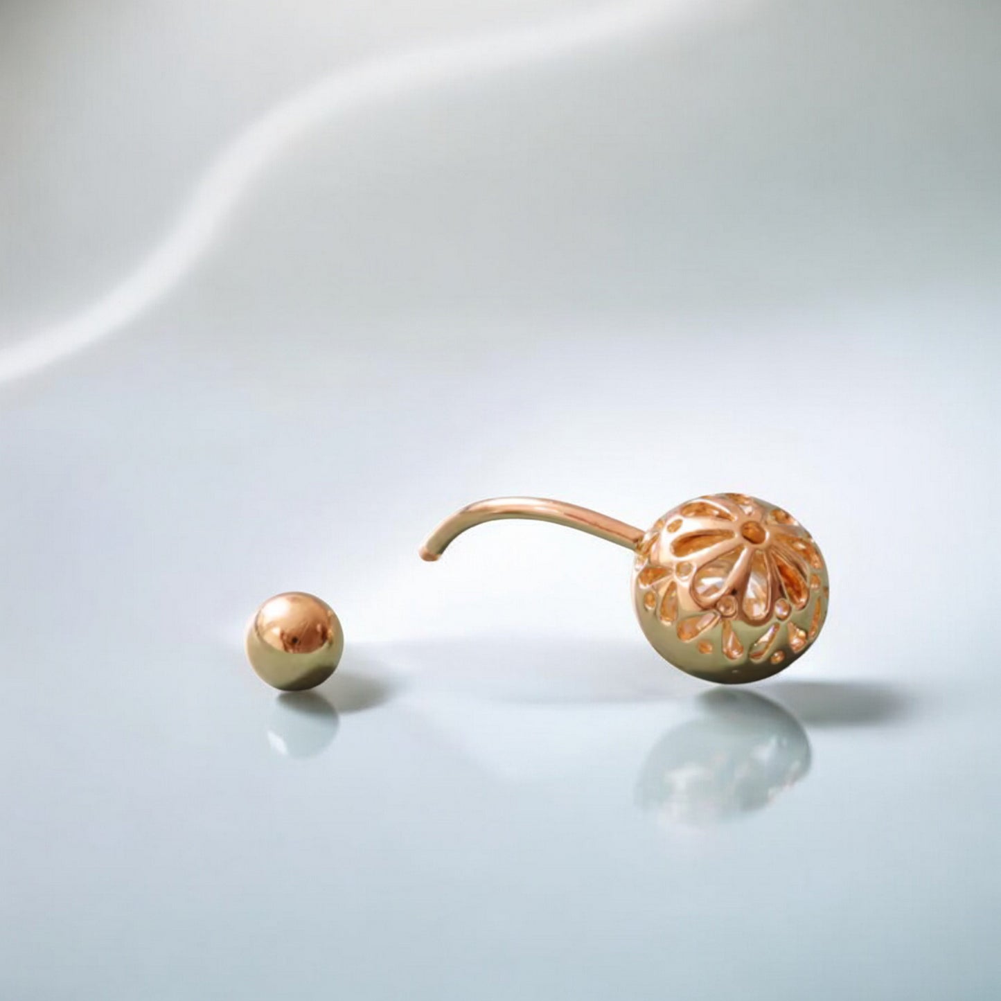 14K Real Gold Screw Minimal Zircon Belly Button Ring