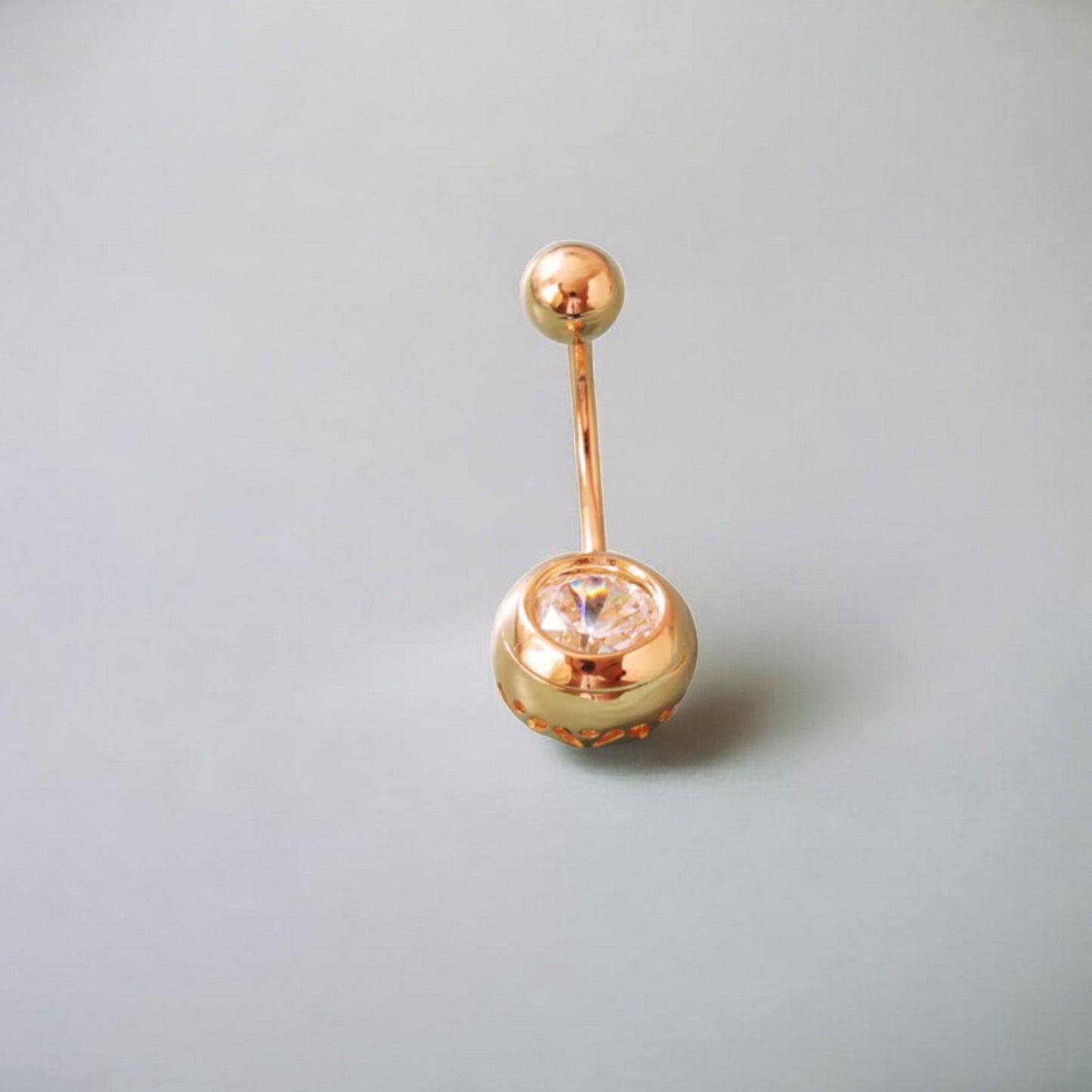 14K Real Gold Screw Minimal Zircon Belly Button Ring
