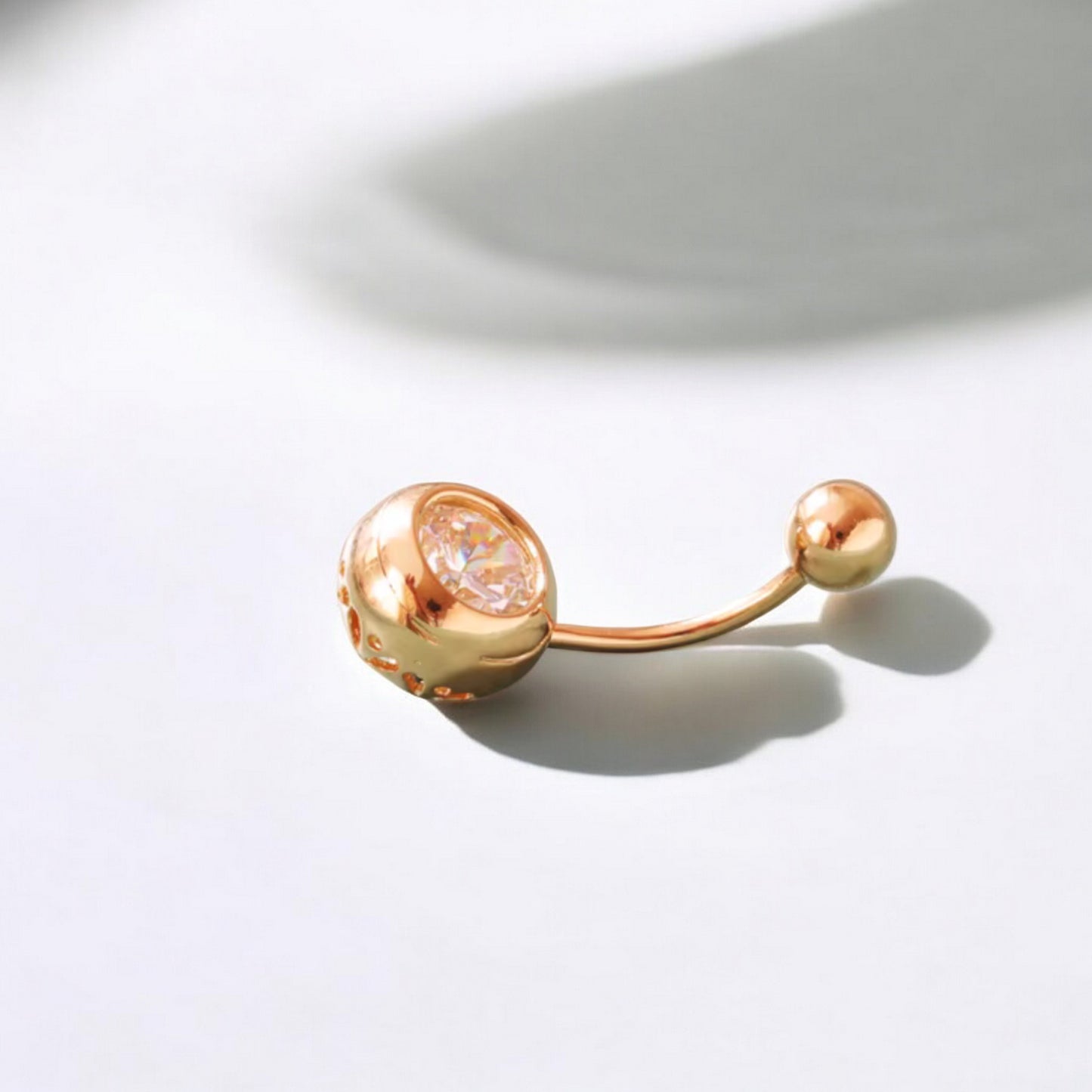 14K Real Gold Screw Minimal Zircon Belly Button Ring