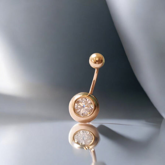 14K Real Gold Screw Minimal Zircon Belly Button Ring
