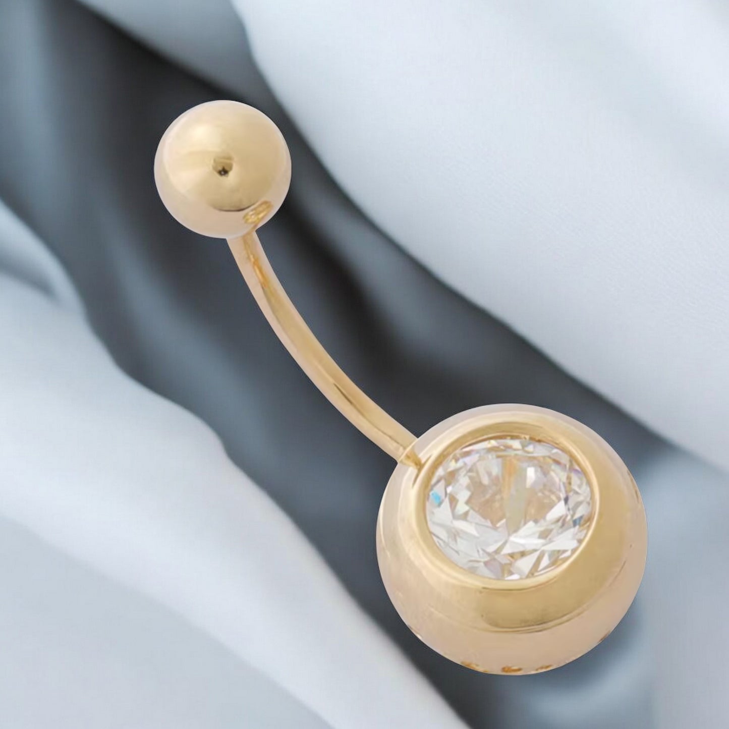 14K Real Gold Screw Minimal Zircon Belly Button Ring