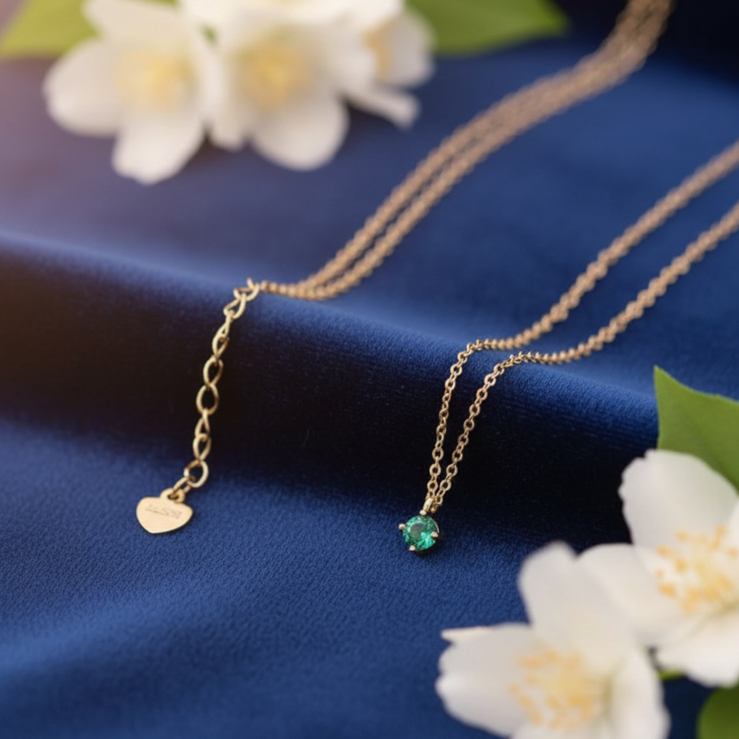 14K Gold Minimal Mini Six-Prong Green and Clear Zircon Pendant Necklace