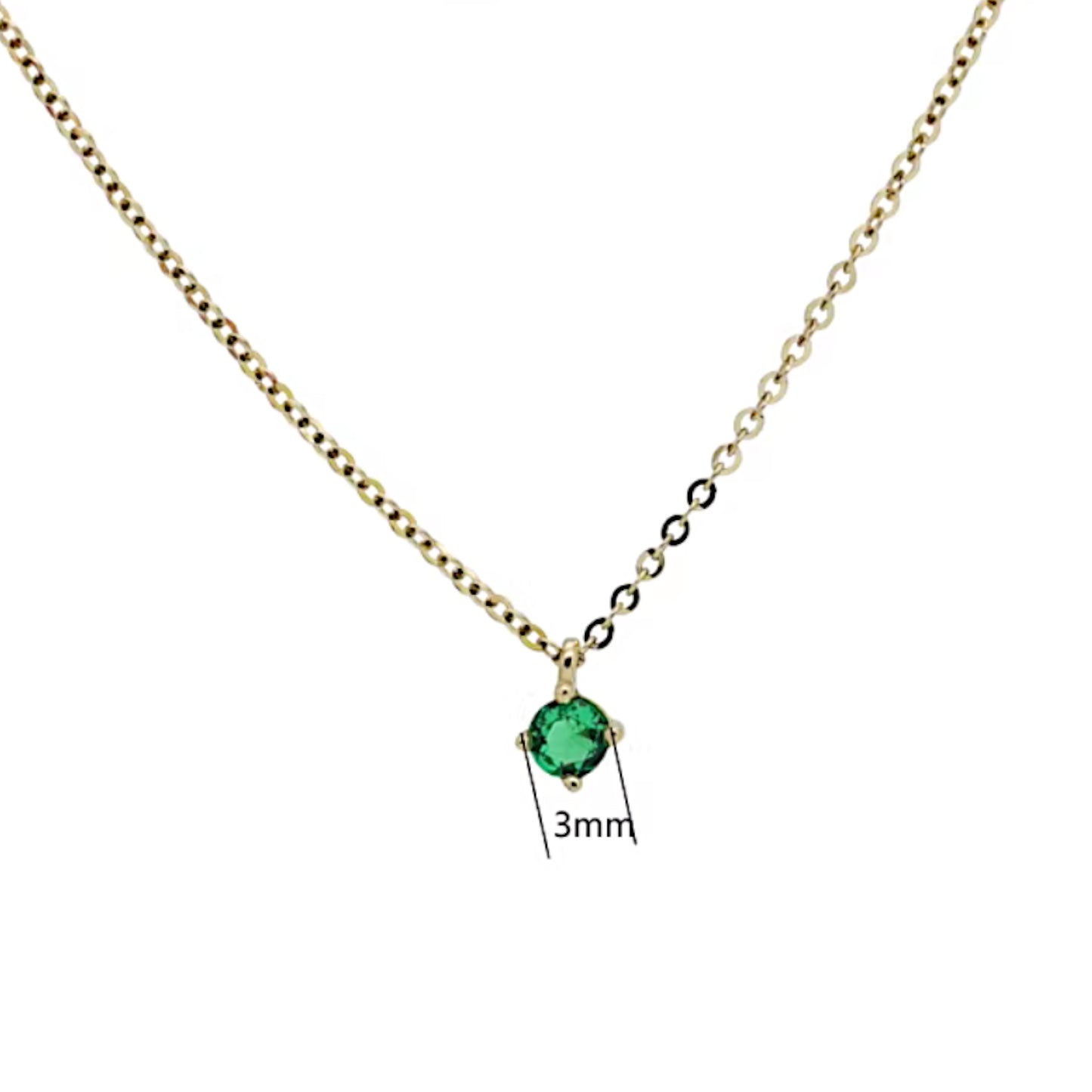 14K Gold Minimal Mini Six-Prong Green and Clear Zircon Pendant Necklace