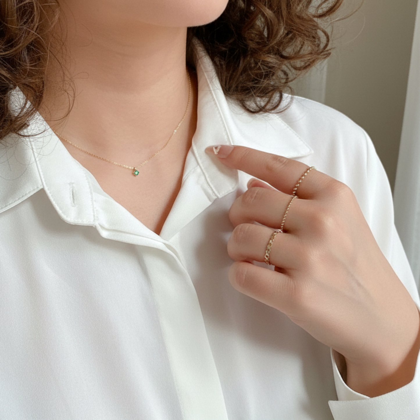 14K Gold Minimal Mini Six-Prong Green and Clear Zircon Pendant Necklace