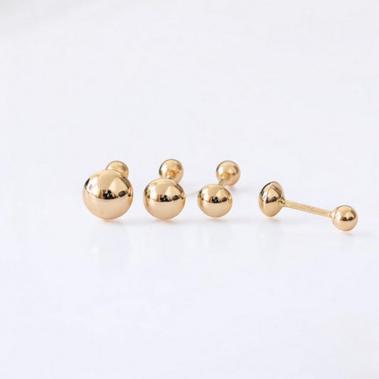 10K Real Gold Minimal Bead Screw Back Earrings
