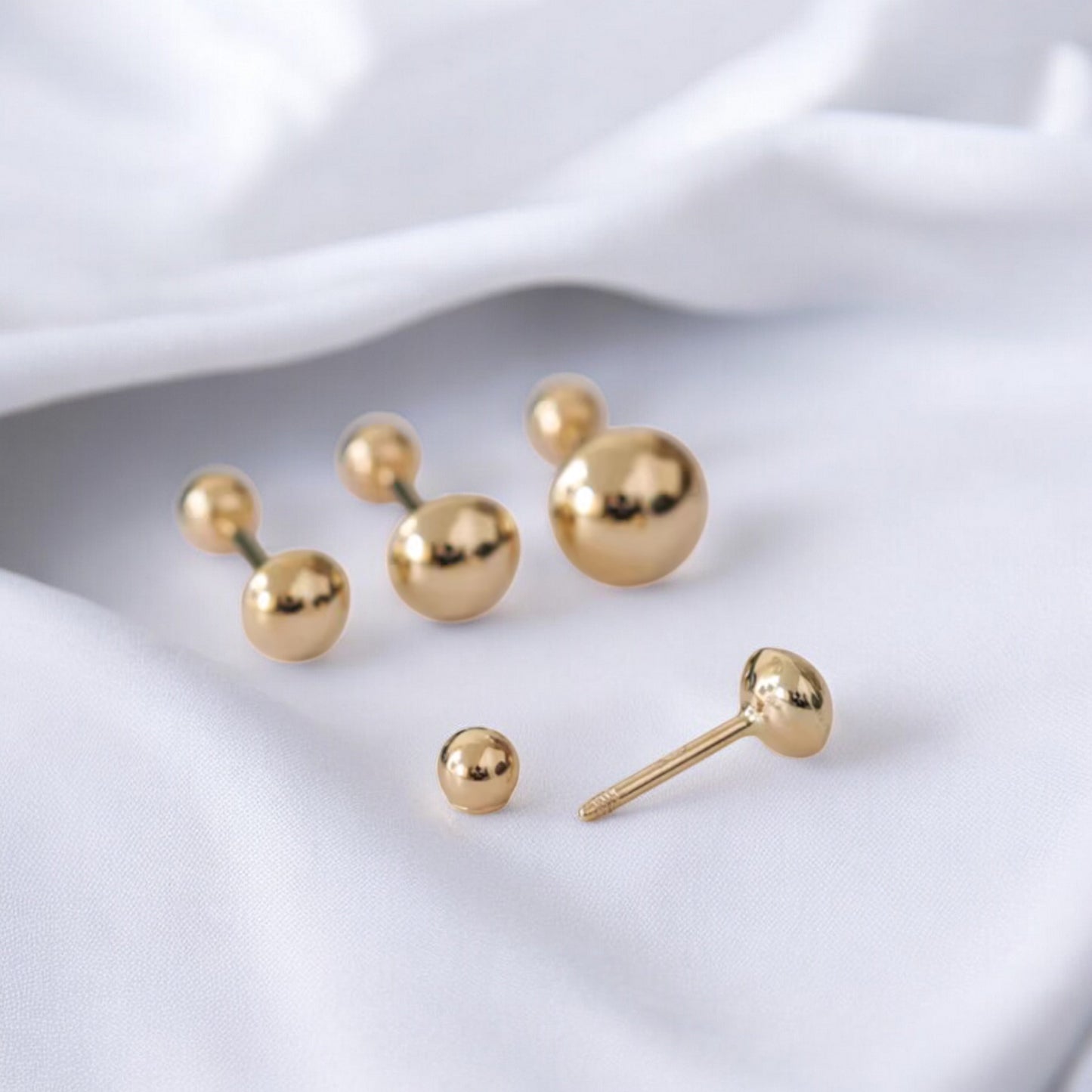 10K Real Gold Minimal Bead Screw Back Earrings