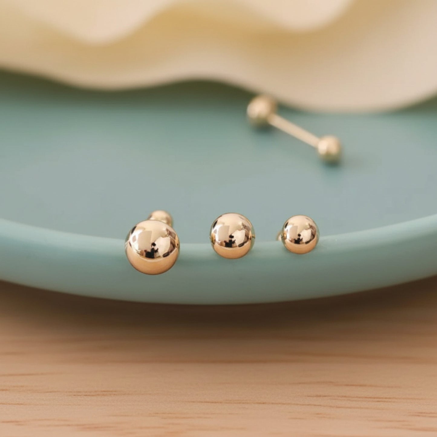 10K Real Gold Minimal Bead Screw Back Earrings