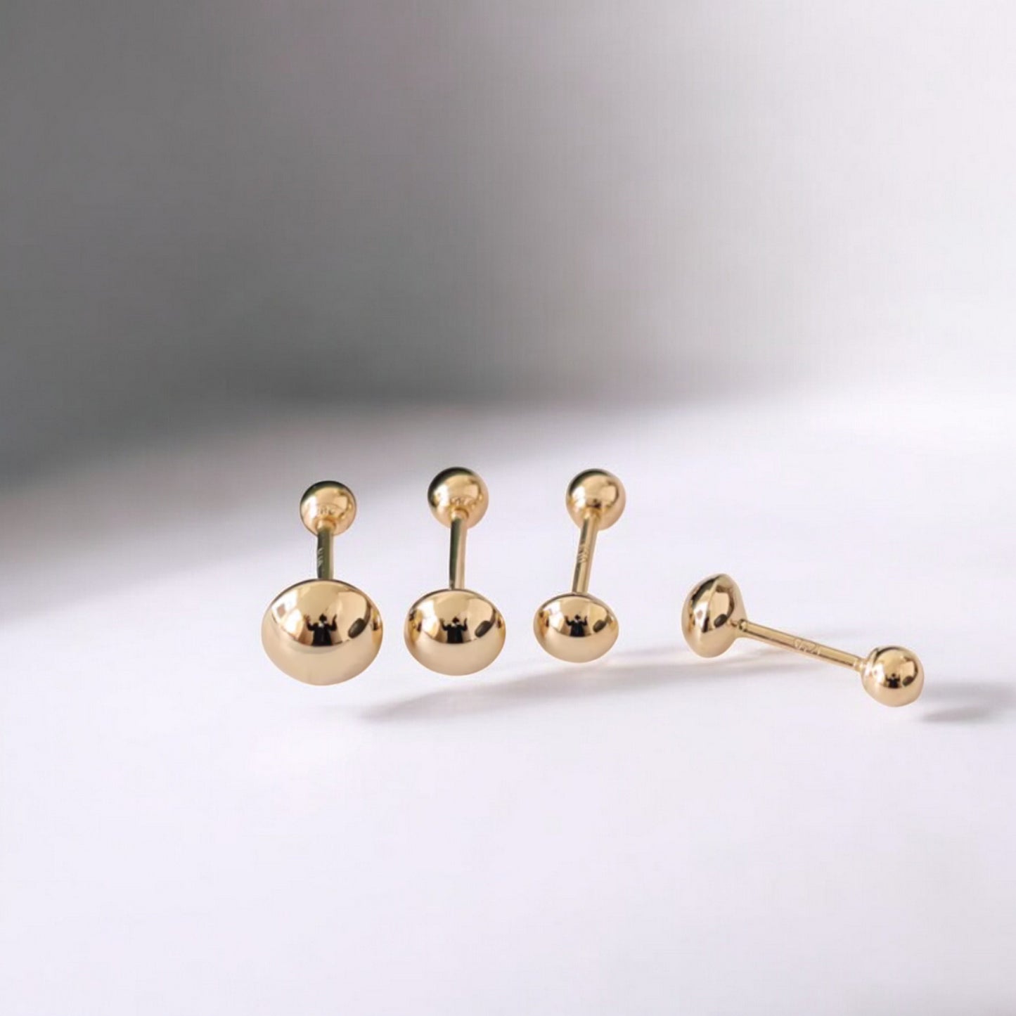 10K Real Gold Minimal Bead Screw Back Earrings